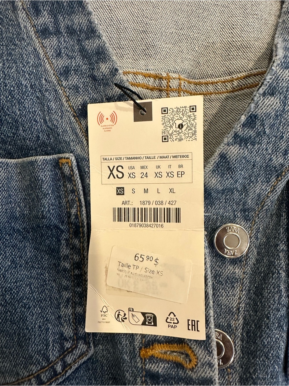 Zara Blue Denim Button-Front Mini Dress - Picture 4 of 10